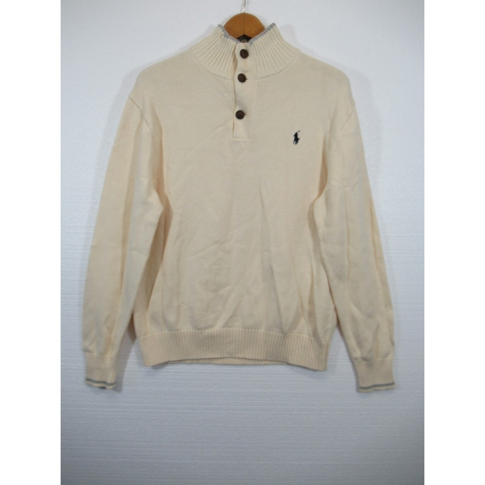 Polo Ralph Lauren Mockneck Sweater Men Large Cream Color Cotton